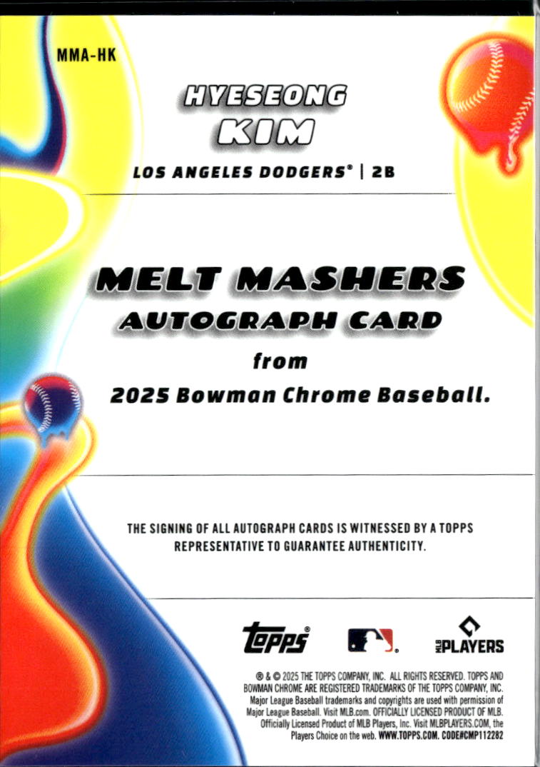 Hyeseong Kim 2025 Bowman Chrome Melt Mashers Auto Autograph RC 54/99 Dodgers