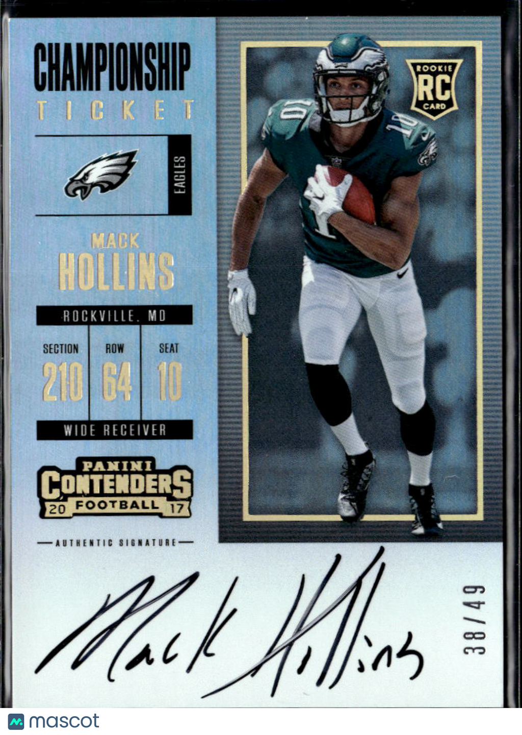 Mack Hollins 2017 Contenders Auto Autograph RC Philadelphia Eagles 38/49