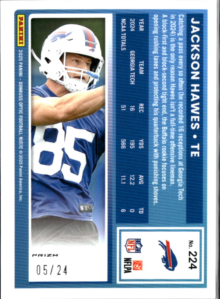 Jackson Hawes 2025 Optic Rated Rookie Green Dragon Prizm SSP 5/24 Buffalo Bills