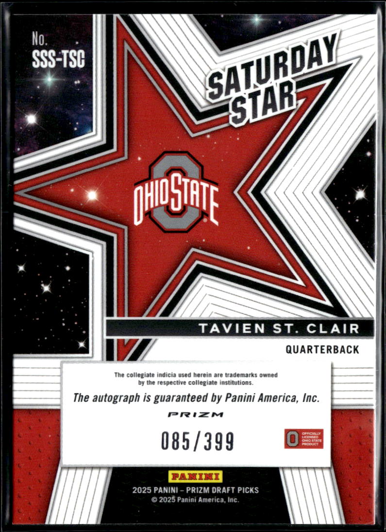 Tavien St. Clair 2025 Prizm Draft Auto Autograph RC RED Ohio State 85/399