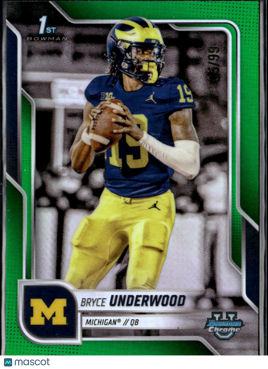 Bryce Underwood 2025 Bowman Chrome 1st Green Refractor 5/99 Michigan Wolverines