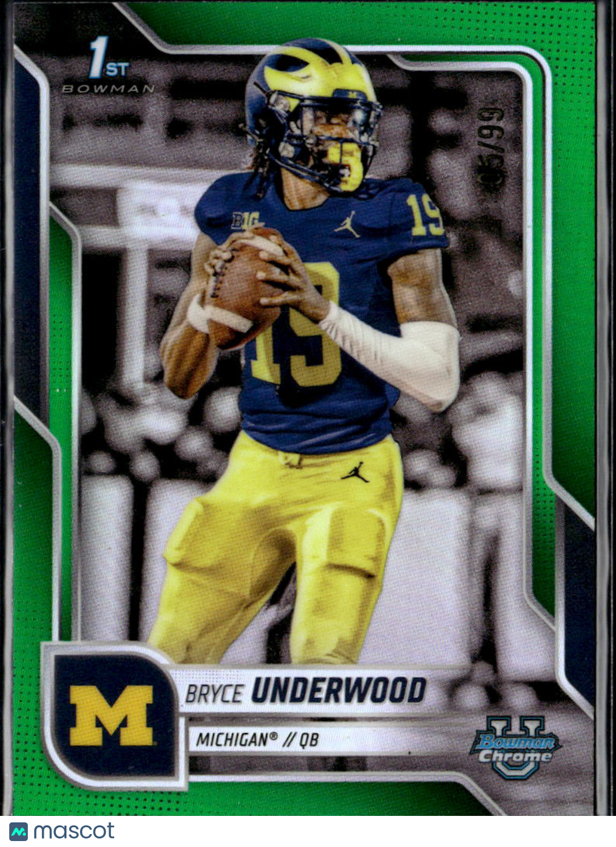 Bryce Underwood 2025 Bowman Chrome 1st Green Refractor 5/99 Michigan Wolverines