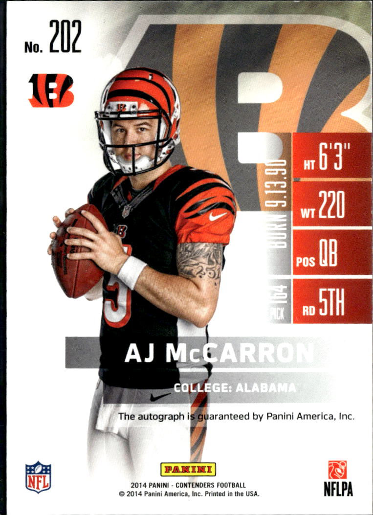 AJ McCarron 2014 Contenders On Card Auto Autograph RC Cincinnati Bengals