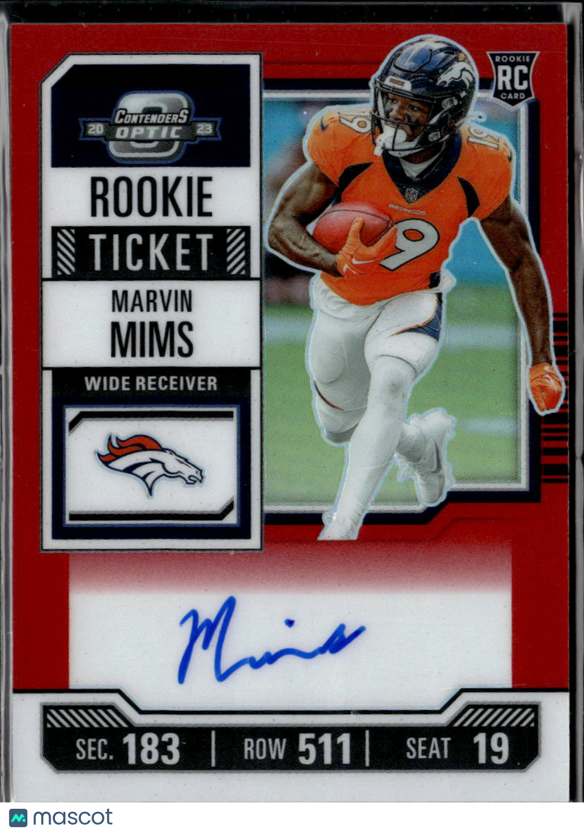 Marvin Mims 2024 Contenders Optic Auto Autograph RC 88/125 Denver Broncos