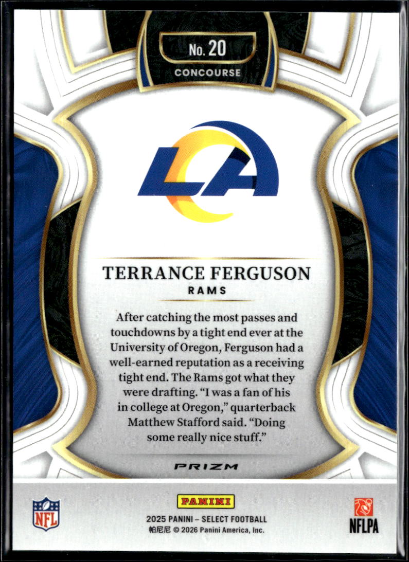 Terrance Ferguson 2025 Select Zebra Prizm SSP Rookie RC Los Angeles Rams