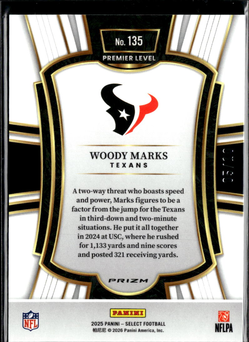 Woody Marks 2025 Select GOLD Disco Prizm Rookie RC 5/10 Houston Texans