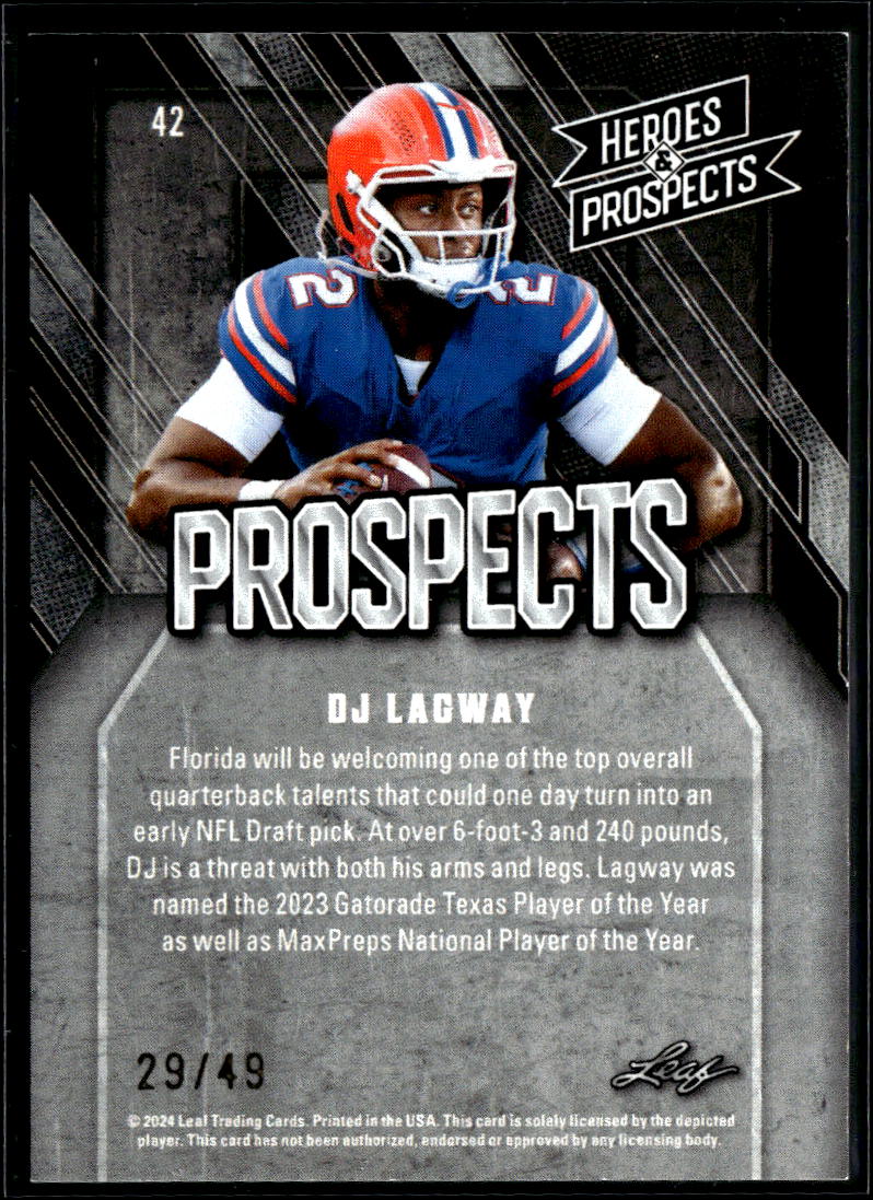 DJ Lagway 2024 Leaf Heroes & Prospects Rookie RC 29/49 Florida Gators