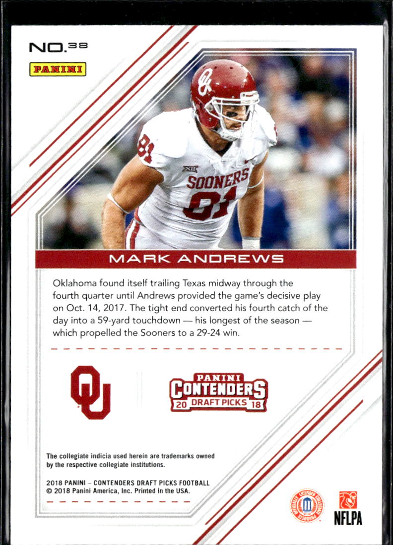 Mark Andrews 2018 Contenders Game Day Ticket Cracked Ice /23 Oklahoma