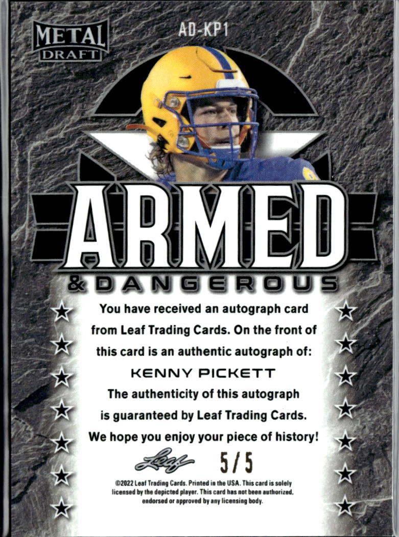 Kenny Pickett 2022 Leaf Metal Zebra Auto Autograph RC Pitt Steelers 5/5