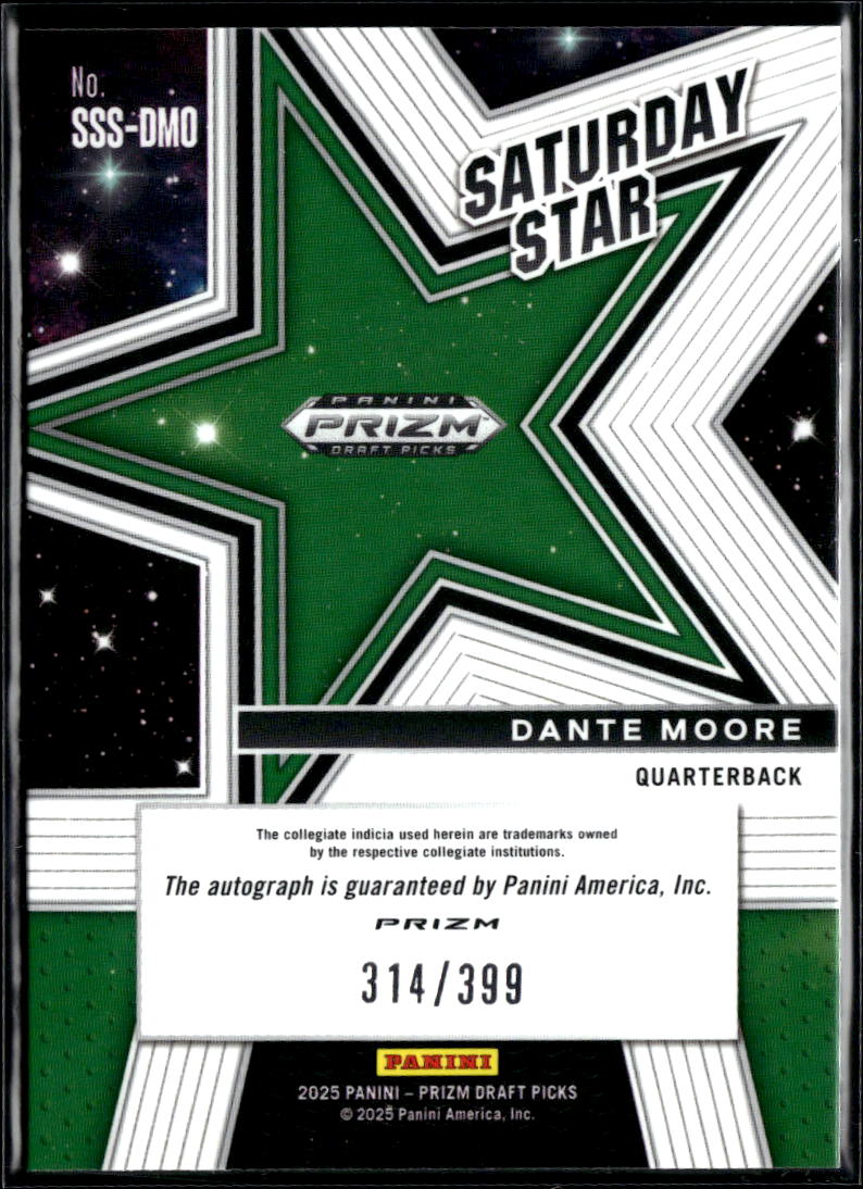 Dante Moore 2025 Prizm Draft Picks Auto Autograph RC RED Oregon Ducks 314/399