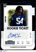 Cameron McGrone 2021 Contenders Ticket Stub Auto Autograph RC 45/54 Patriots