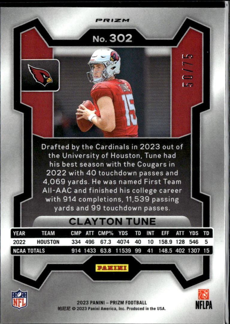 Clayton Tune 2023 Prizm Green Scope Prizm Rookie RC 50/75 Arizona Cardinals