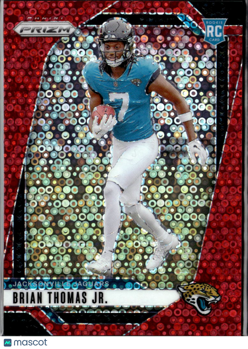 Brian Thomas Jr. 2024 Prizm No Huddle Red Disco Prizm Rookie RC 46/75 Jaguars