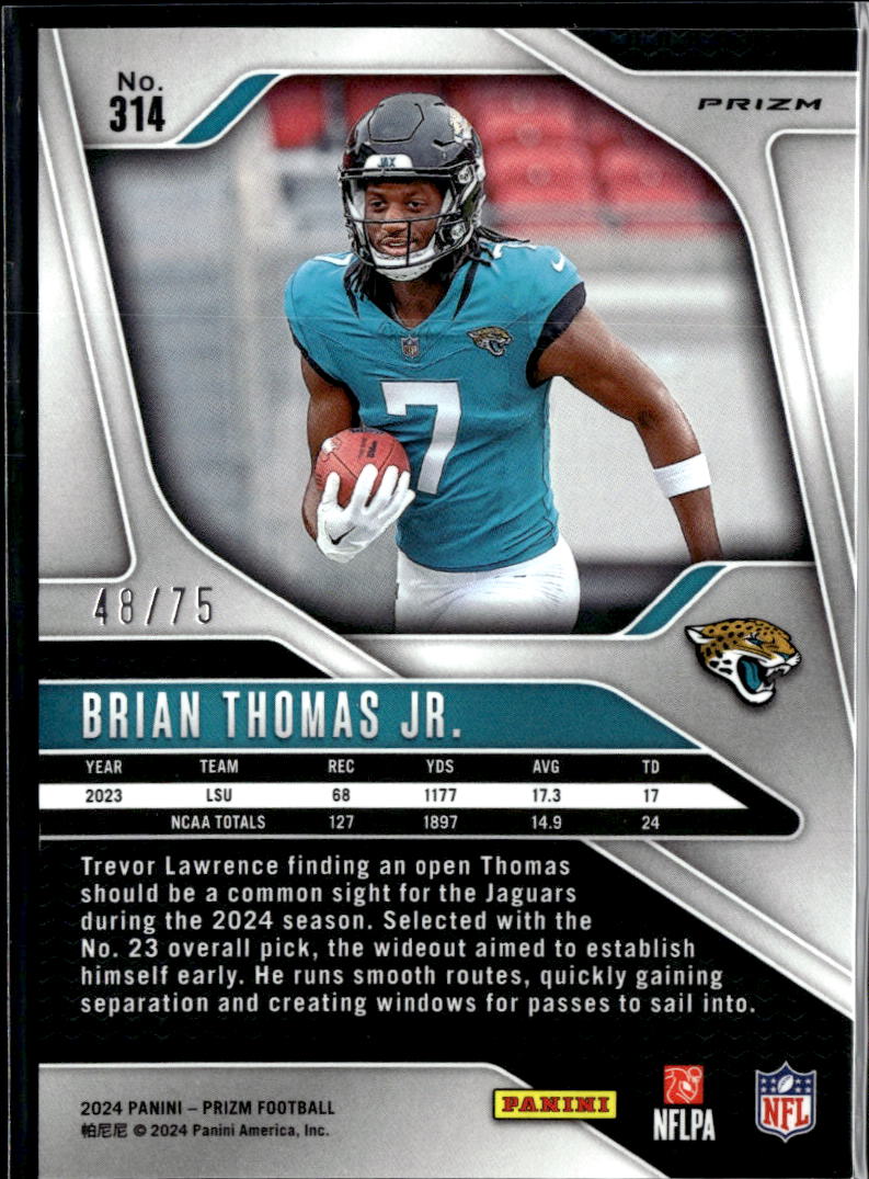 Brian Thomas Jr. 2024 Prizm No Huddle Red Disco Prizm Rookie RC 46/75 Jaguars