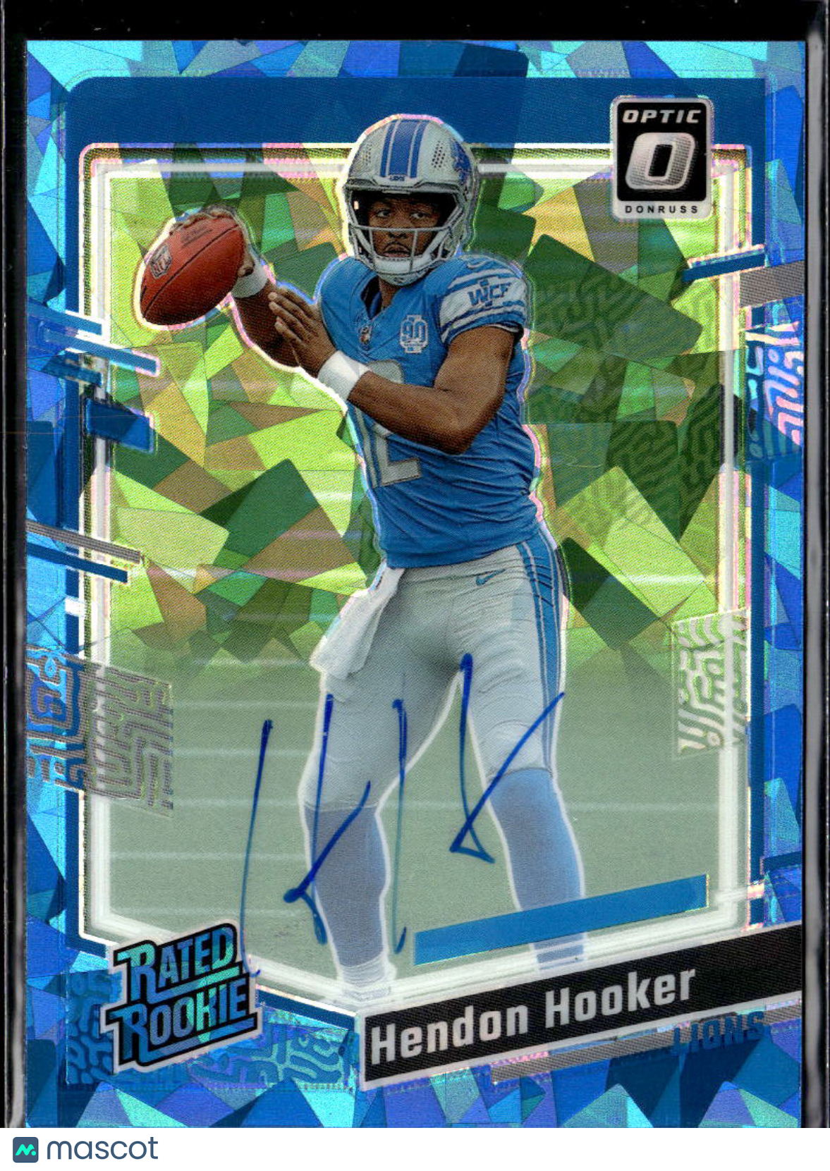 Hendon Hooker 2023 Optic Rated Rookie Auto Autograph Blue Ice RC 3/15 Lions