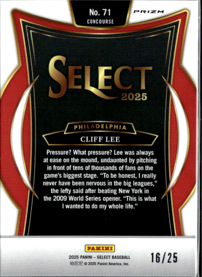Cliff Lee 2025 Select Tie-Dye Prizm 16/25 Philadelphia Phillies