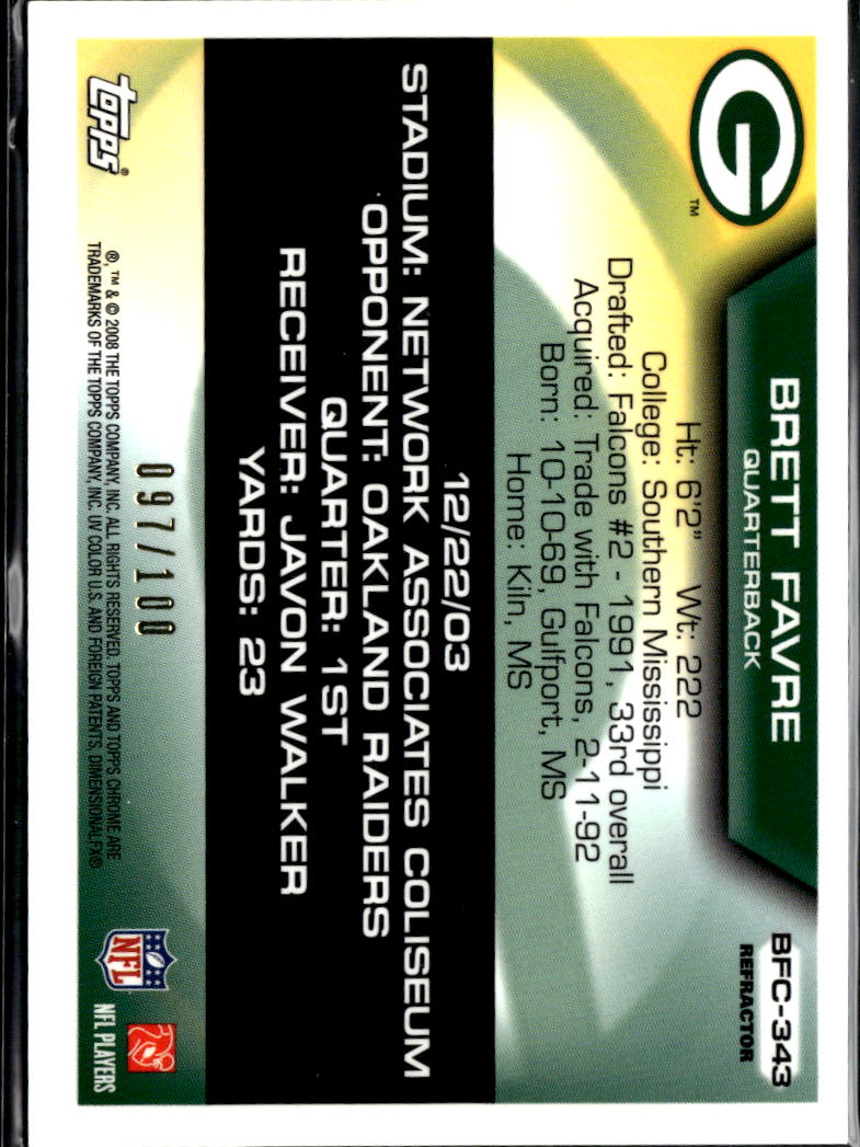 Brett Favre 2008 Topps Chrome Flight to 420 REFRACTOR 97/100 Green Bay Packers