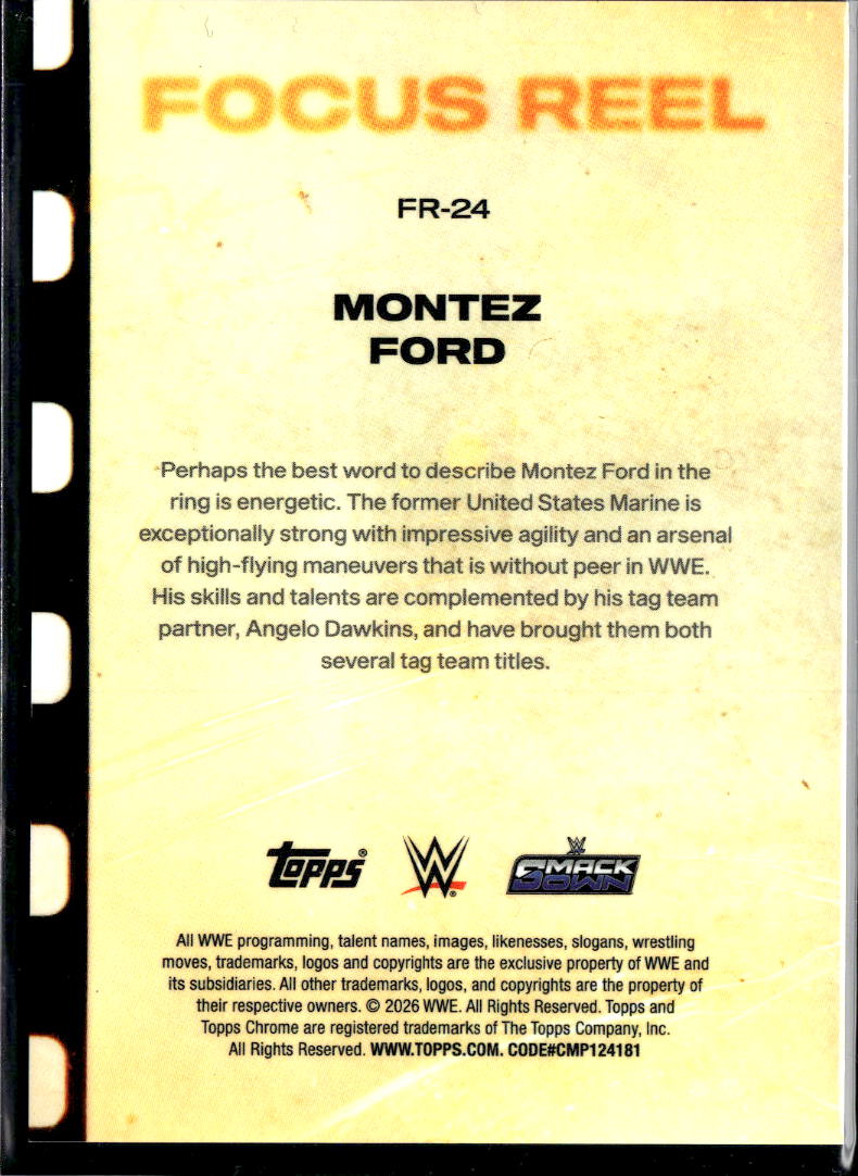 Montez Ford 2026 Topps Chrome Focus Reel Black Refractor 6/10 WWE