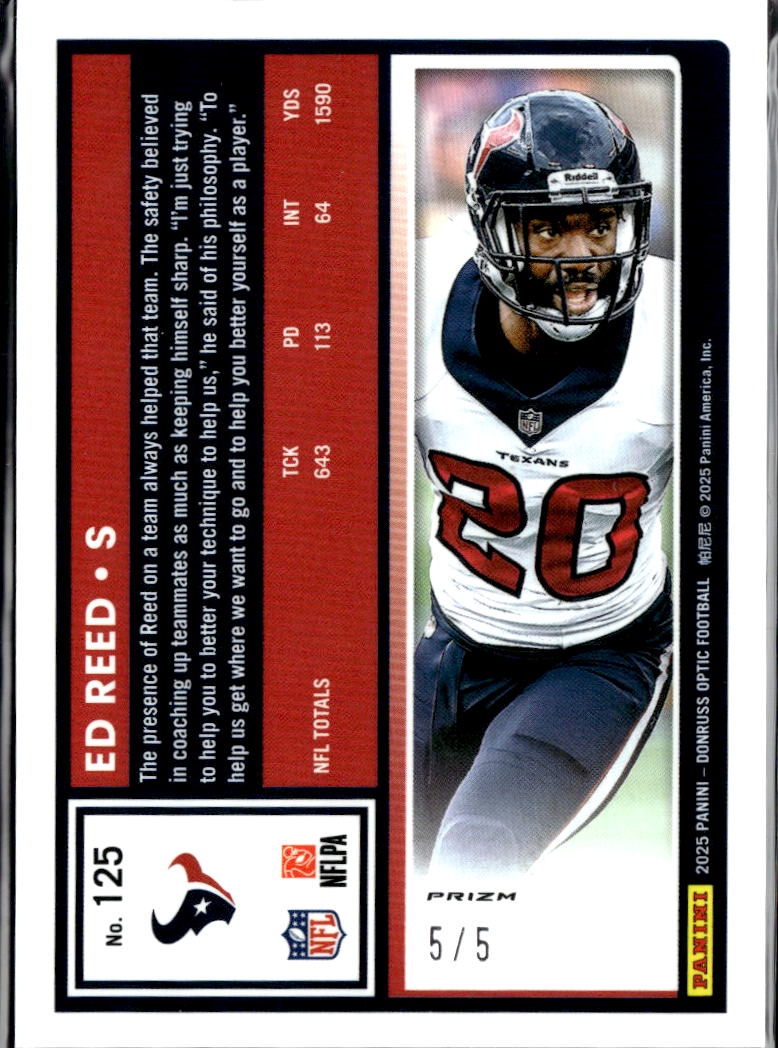 Ed Reed 2025 Optic Green Prizm SSP 5/5 Houston Texans