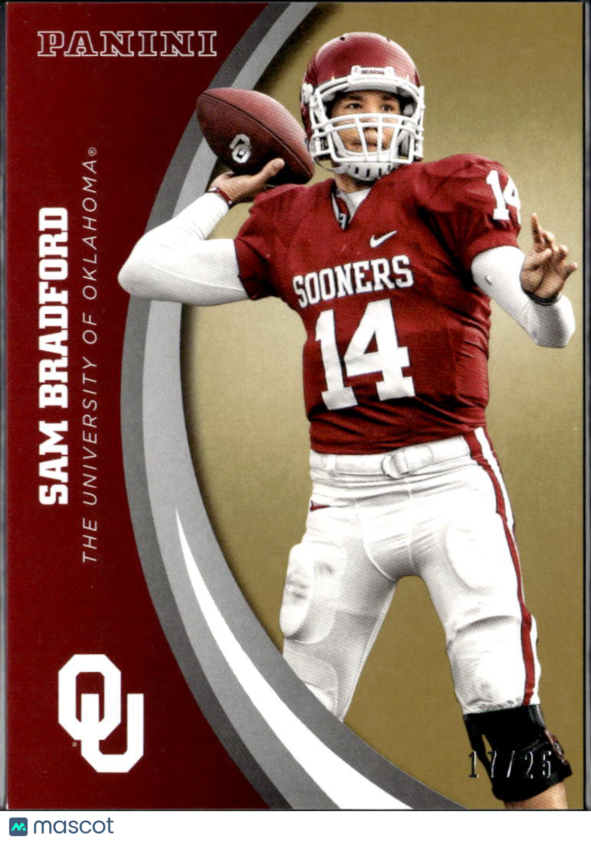 Sam Bradford 2016 Panini Oklahoma Team Collection GOLD 17/25 Oklahoma Sooners