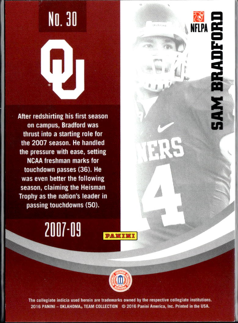 Sam Bradford 2016 Panini Oklahoma Team Collection GOLD 17/25 Oklahoma Sooners