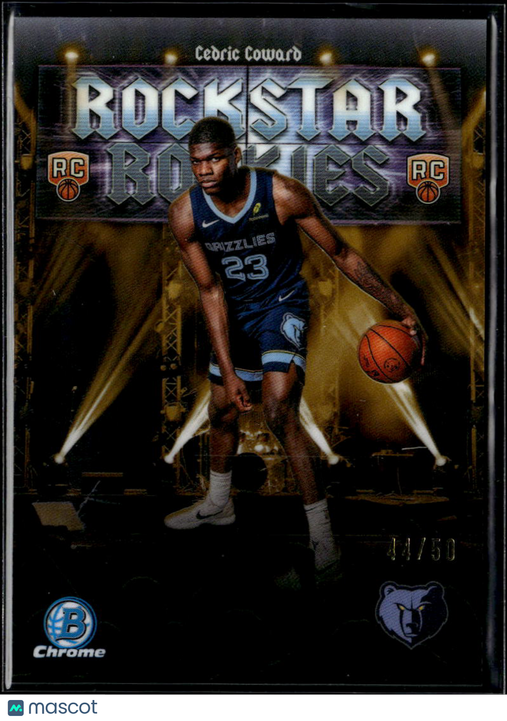 Cedric Coward 2025 Bowman Chrome GOLD Refractor Rookie 44/50 Memphis Grizzlies
