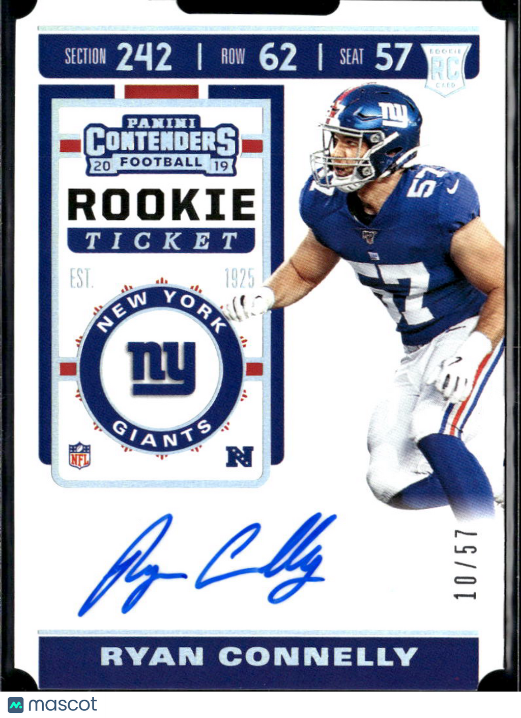 Ryan Connelly 2019 Contenders Ticket Stub Auto Autograph RC 10/57 NY Giants