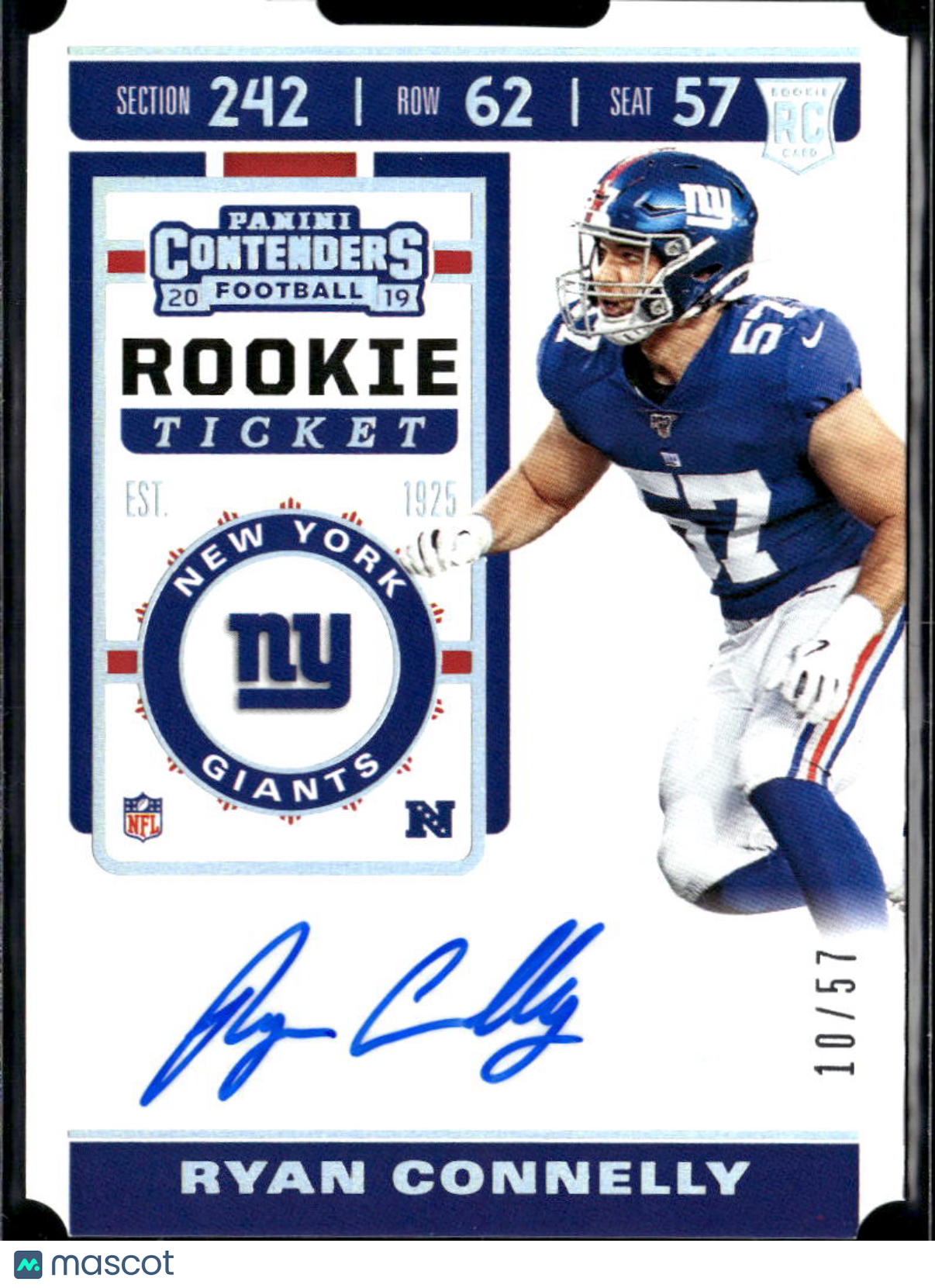 Ryan Connelly 2019 Contenders Ticket Stub Auto Autograph RC 10/57 NY Giants