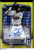 Gregory Barrios 2025 Bowman Chrome 1st Yellow Auto Autograph RC 9/75 Rays