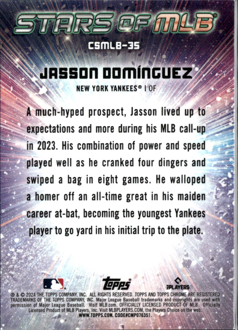 Jasson Domínguez 2024 Topps Chrome Stars of MLB RED Refractor RC 43/75 Yankees