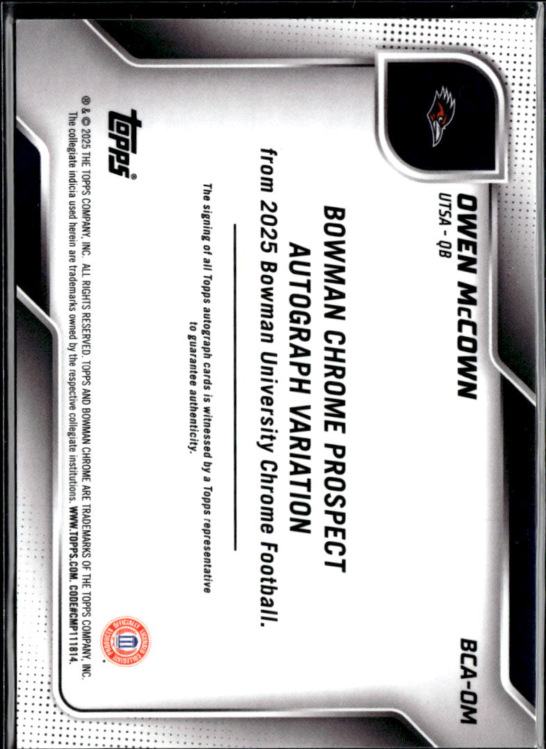 Owen McCown 2025 Bowman Chrome 1st GOLD Auto Autograph 30/50 UTSA Roadrunners