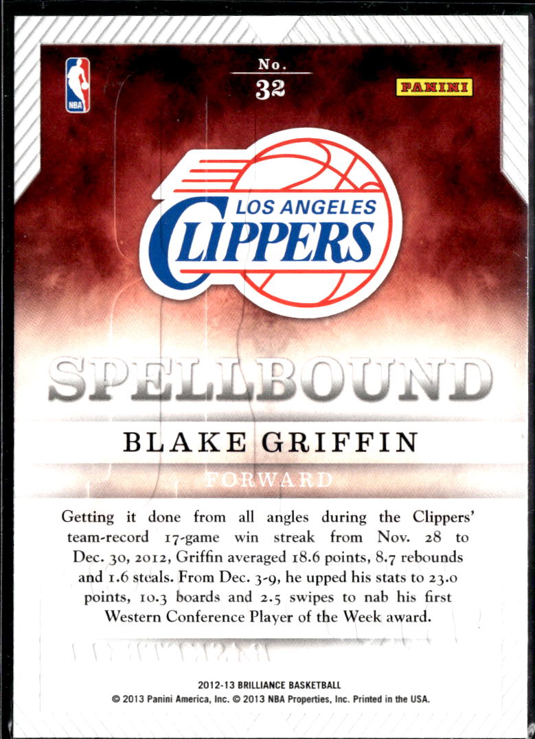 Blake Griffin 2013 Panini Brilliance Spellbound "R" Los Angeles Clippers