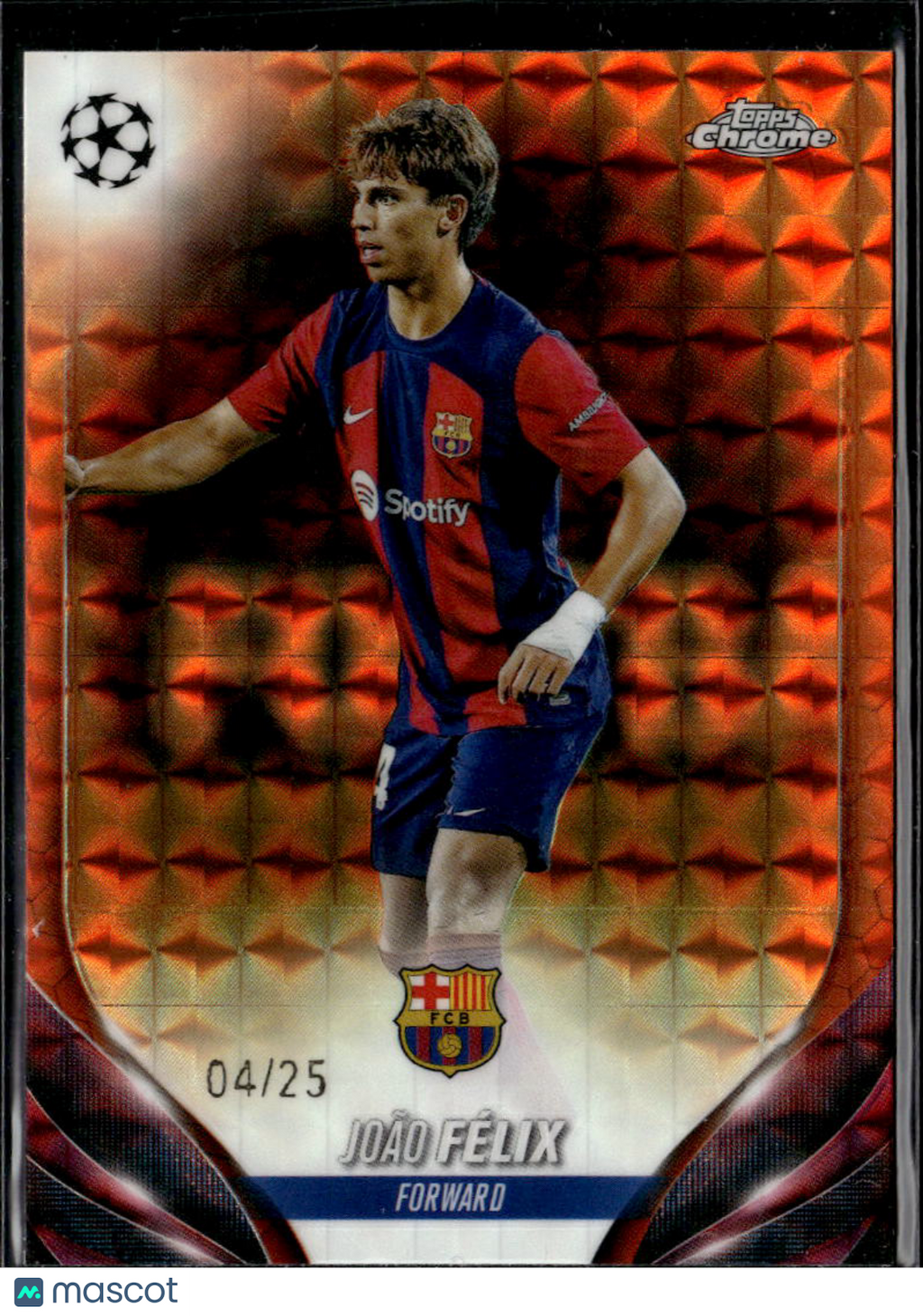 João Félix 2024 Topps Chrome UEFA Orange Mojo Refractor 4/25 FC Barcelona