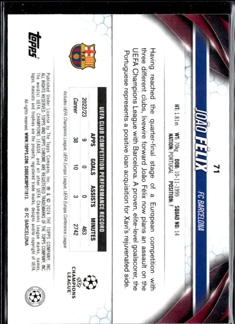João Félix 2024 Topps Chrome UEFA Orange Mojo Refractor 4/25 FC Barcelona