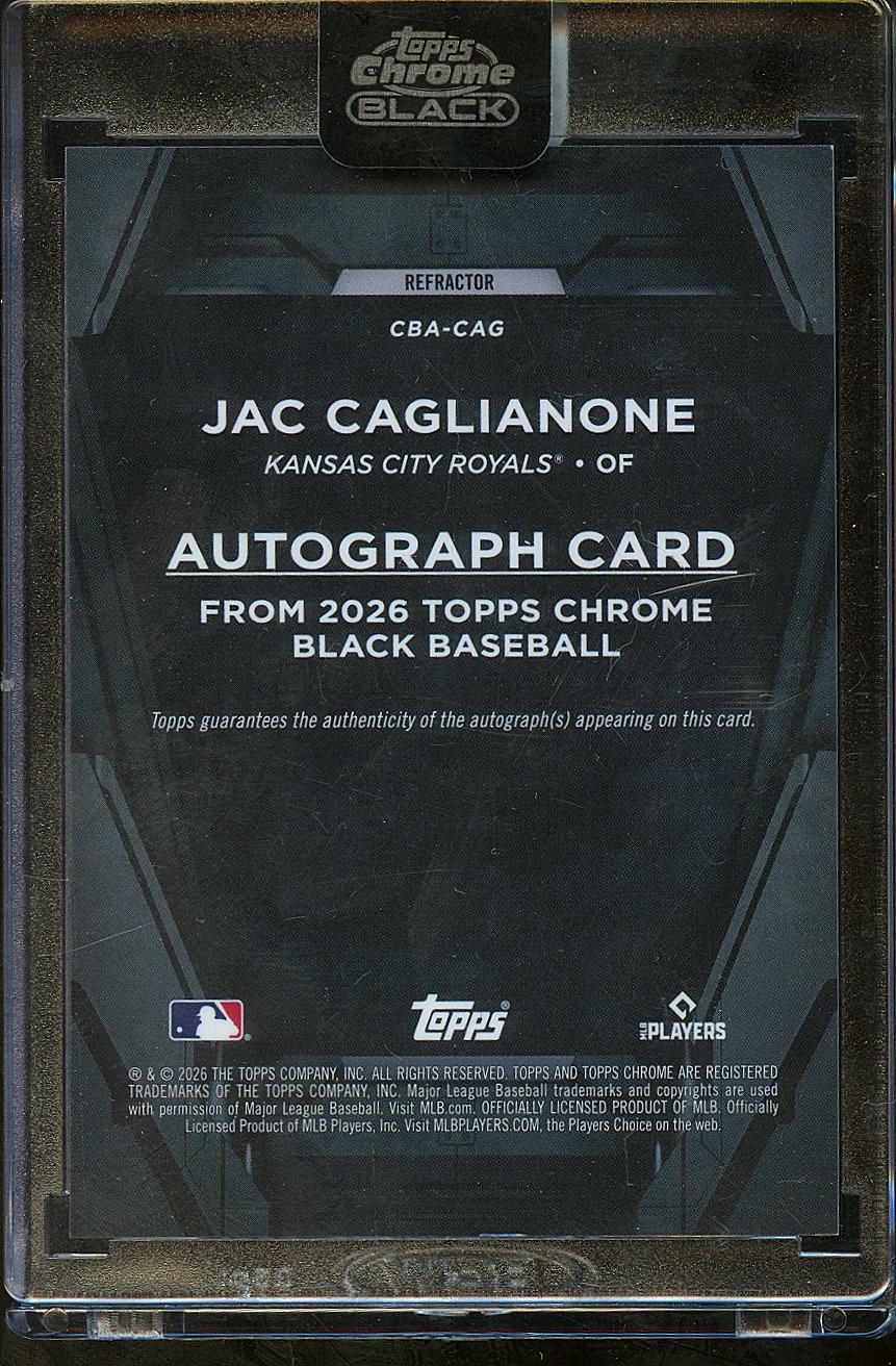 Jac Caglianone 2026 Topps Chrome Black Auto Autograph RC 10/199 KC Royals