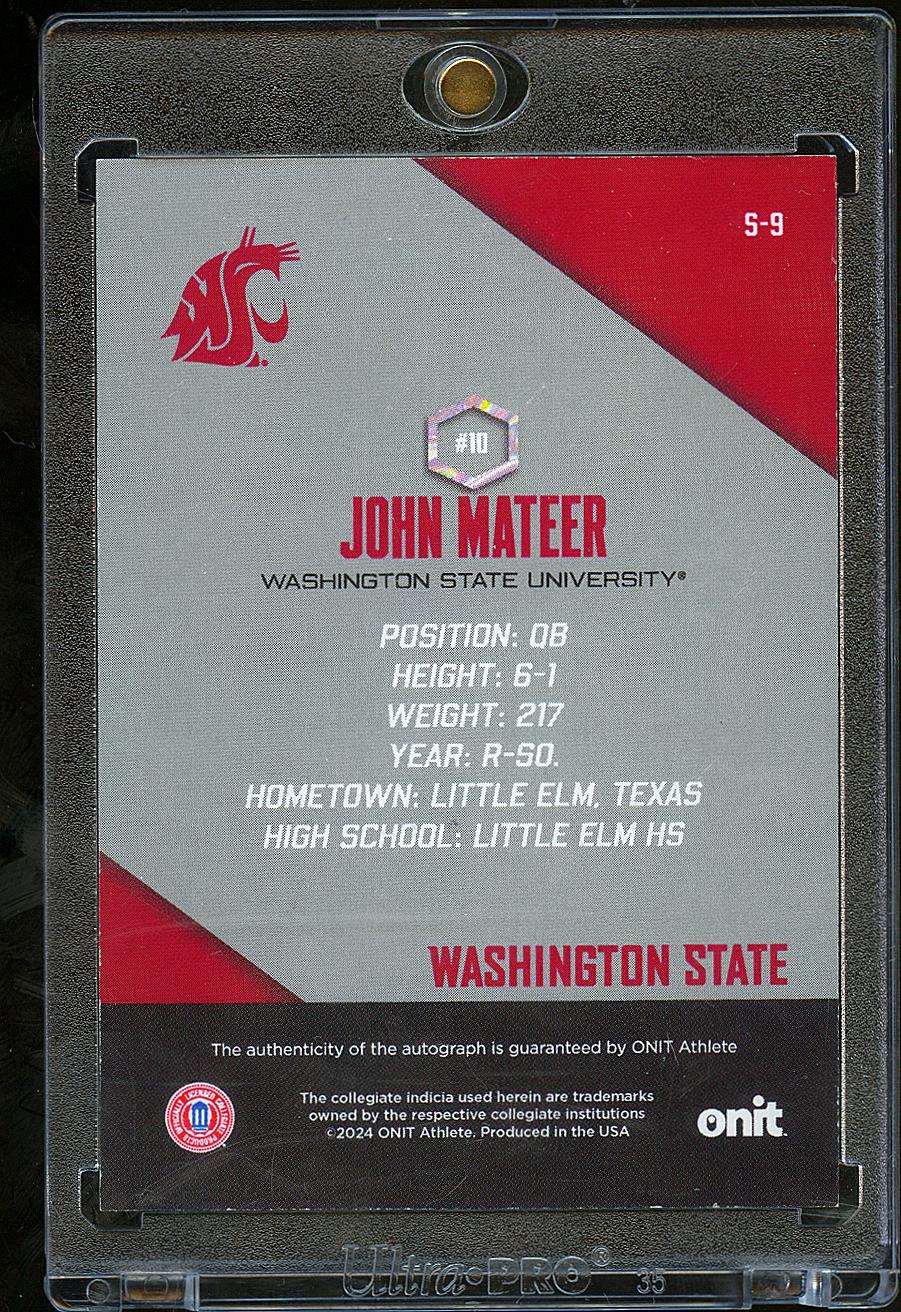 John Mateer 2024 ONIT On Card Auto Autograph RC 23/65 Washington State Sooners