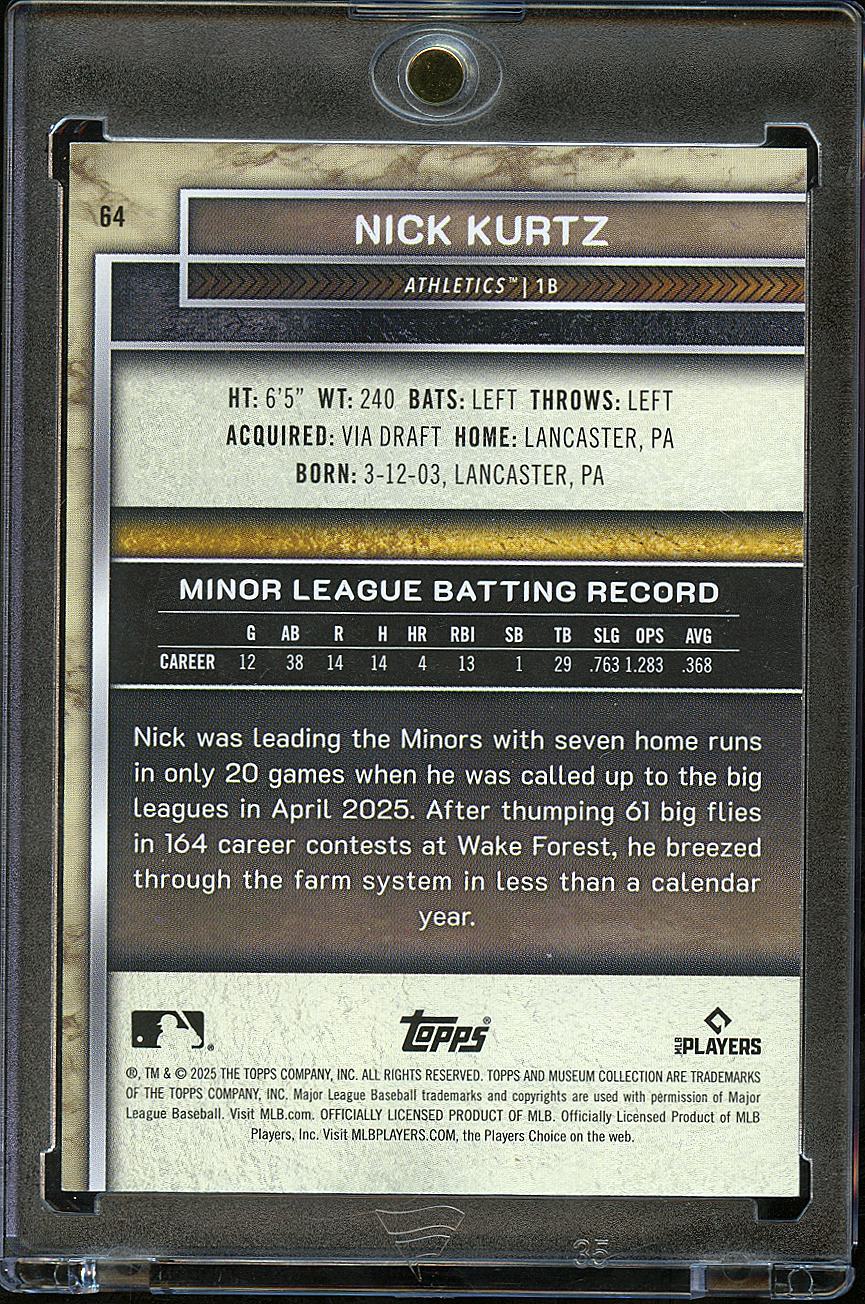 Nick Kurtz 2025 Topps Museum Collection RC Rookie Red 55/75 Oakland Athletics