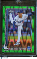 Yoshinobu Yamamoto 2025 Topps Chrome Green RayWave Refractor 23/99 LA Dodgers