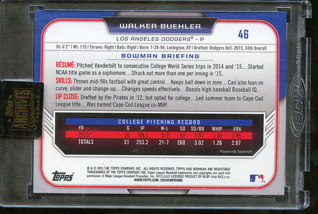 Walker Buehler 2021 Topps Archives Bowman 1st Auto Autograph 5/6 LA Dodgers
