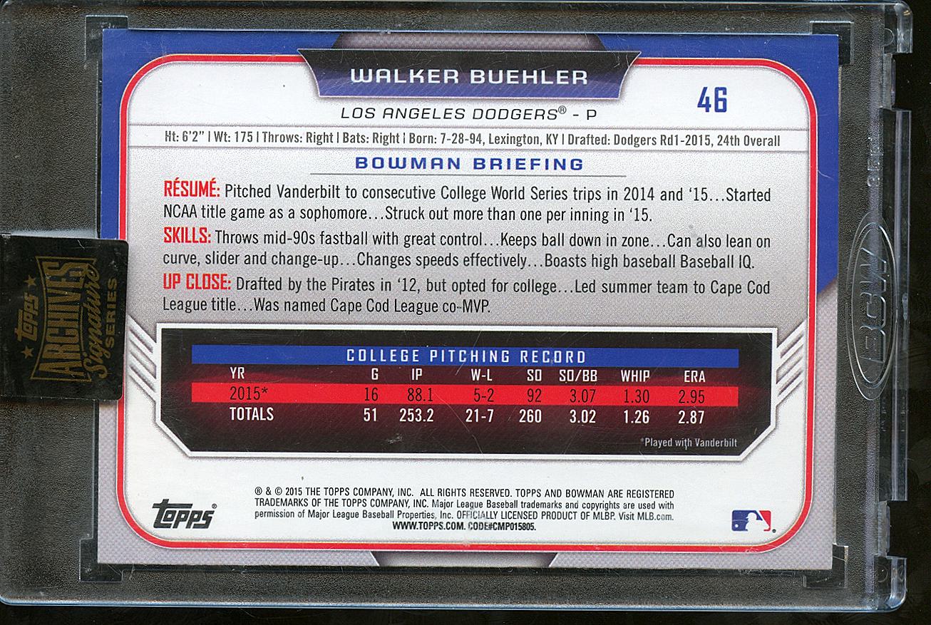 Walker Buehler 2021 Topps Archives Bowman 1st Auto Autograph 5/6 LA Dodgers