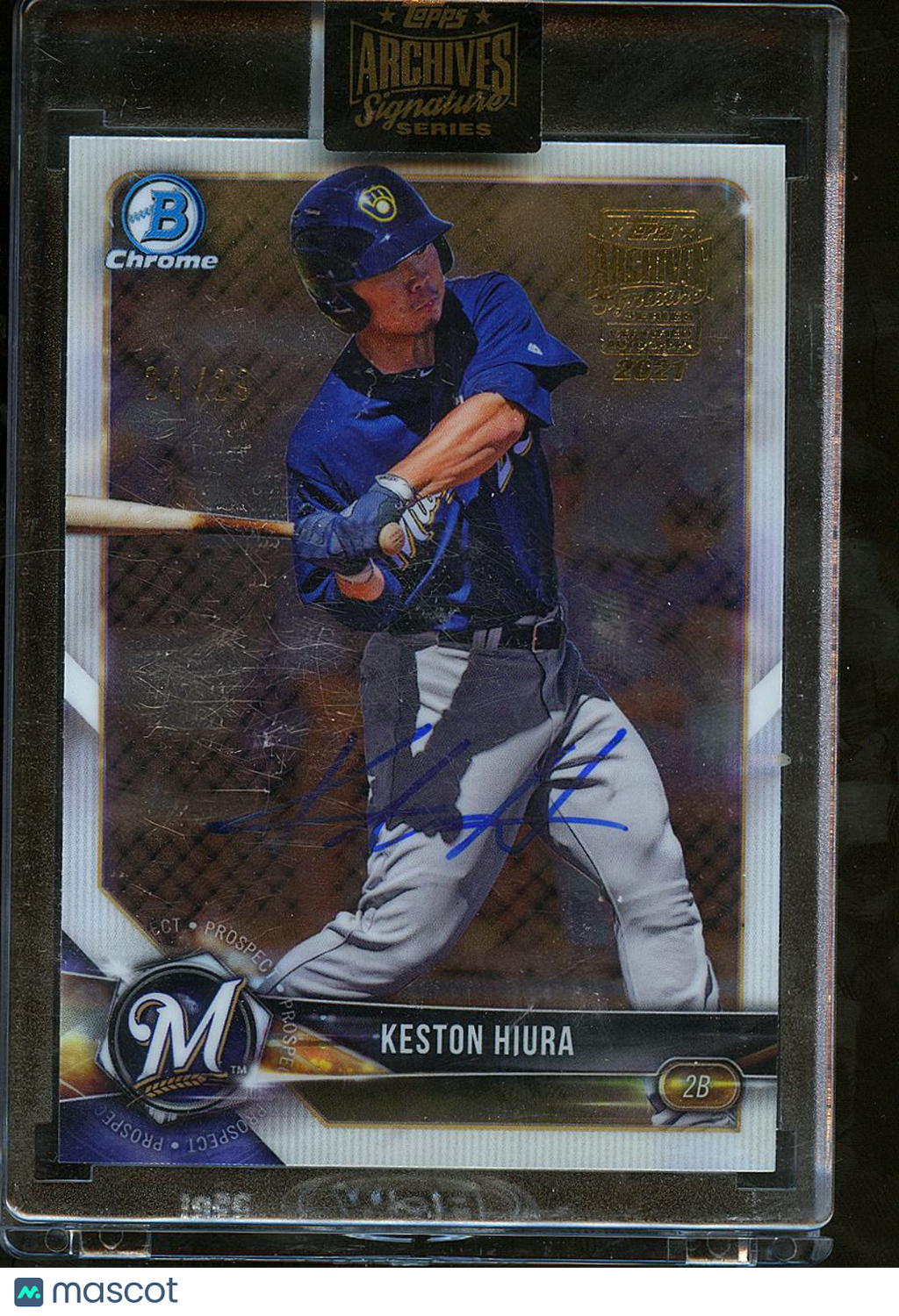 Keston Hiura 2018 Topps Archives Bowman Chrome Auto Autograph 24/29 Brewers