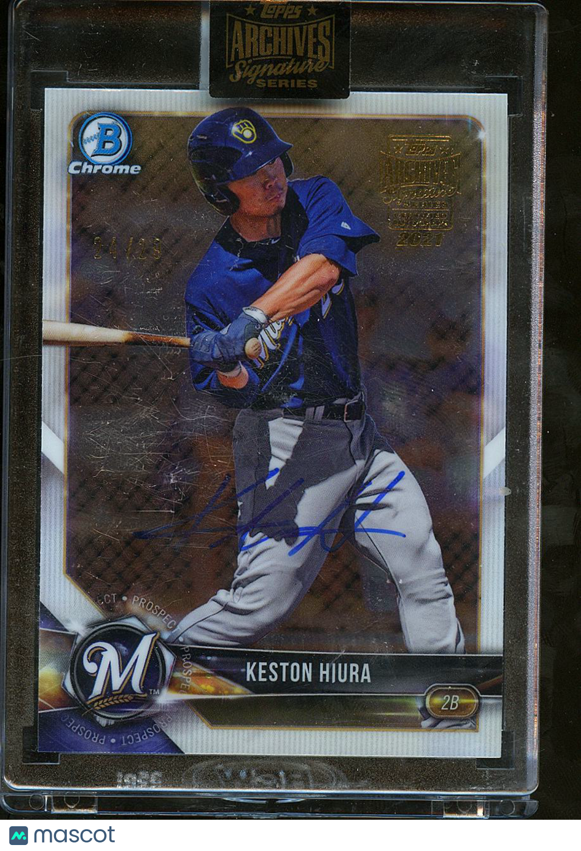 Keston Hiura 2018 Topps Archives Bowman Chrome Auto Autograph 24/29 Brewers
