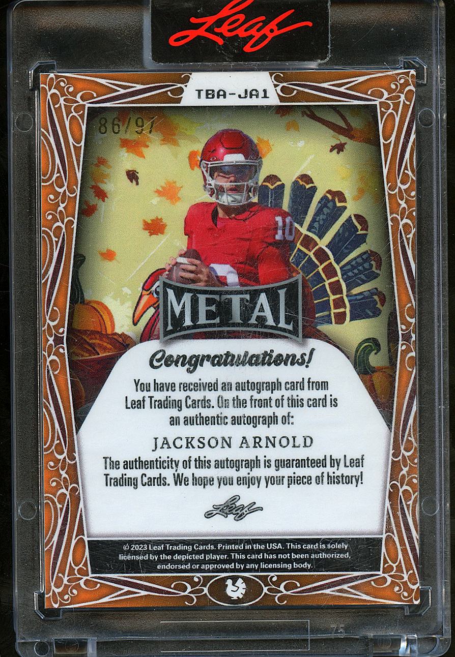 Jackson Arnold 2023 Leaf Metal RC Auto Autograph 86/97 Oklahoma Sooners