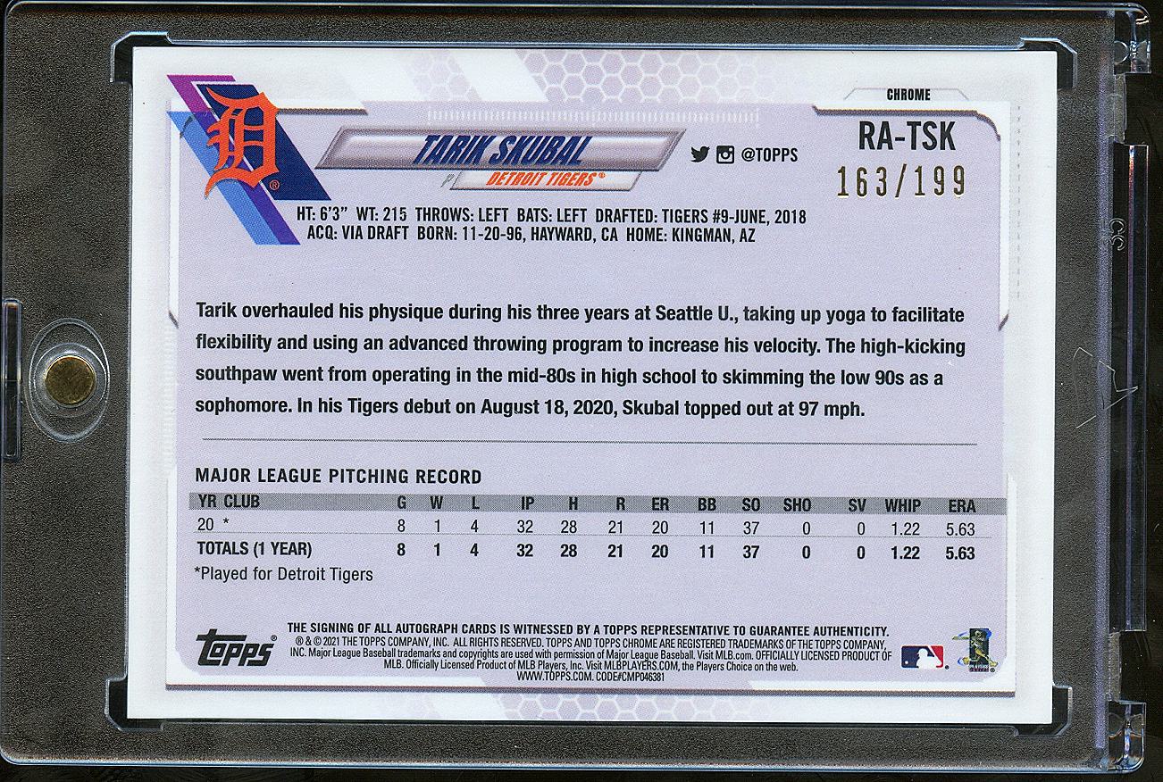 Tarik Skubal 2021 Topps Chrome Auto Autograph Aqua Rookie RC /199 Detroit Tigers