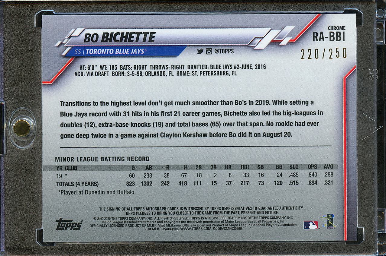 Bo Bichette 2020 Topps Chrome Auto Autograph RC Purple 220/250 Toronto Blue Jays