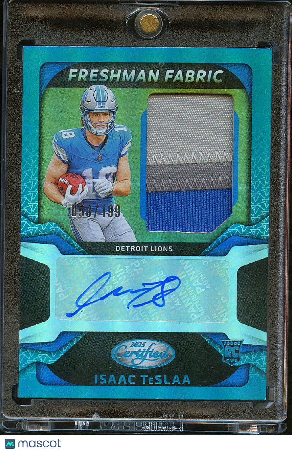 Isaac TeSlaa 2025 Certified Auto Autograph Patch RC 58/199 Detroit Lions