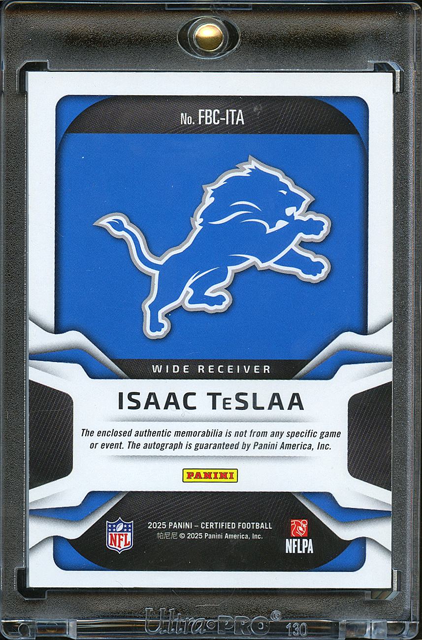 Isaac TeSlaa 2025 Certified Auto Autograph Patch RC 58/199 Detroit Lions