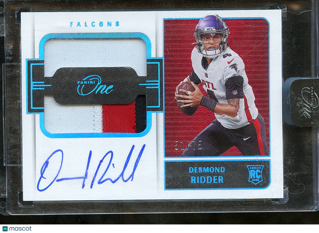 Desmond Ridder 2023 Panini One Football Auto Autograph Patch RC 51/75 Falcons