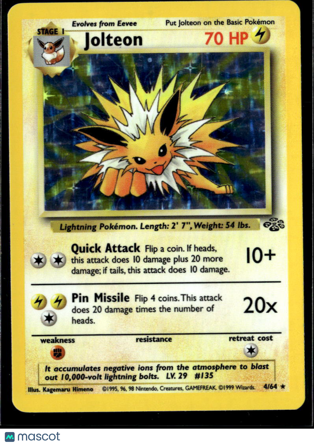 Jolteon 1999 Jungle Holo Rare #4/64