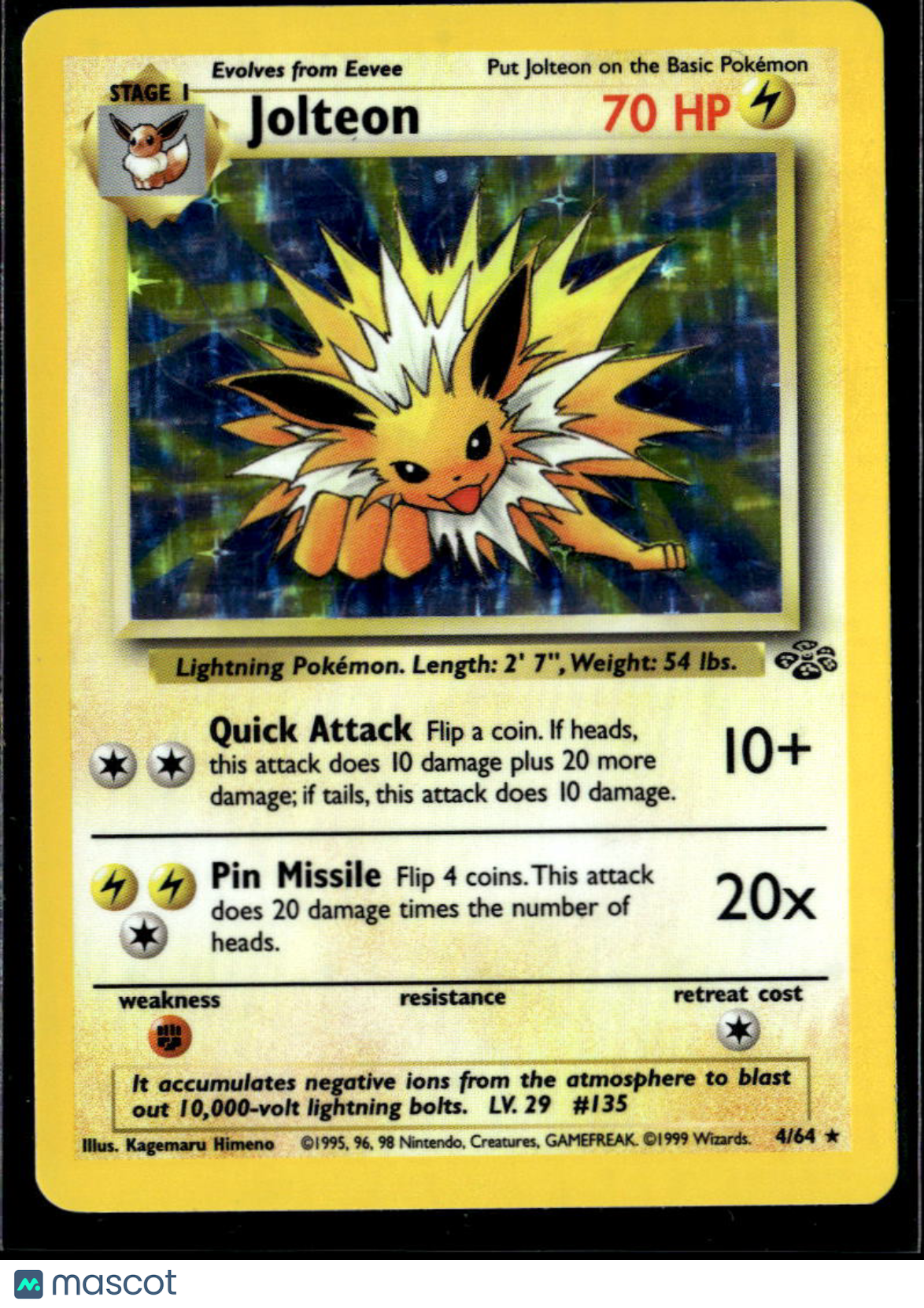 Jolteon 1999 Jungle Holo Rare #4/64